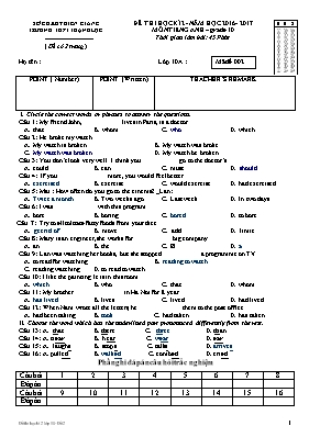 Đề thi học kỳ II môn Tiếng Anh Lớp 10 - Mã đề 002 - Năm học 2016-2017 - Trường THPT Thạnh Lộc